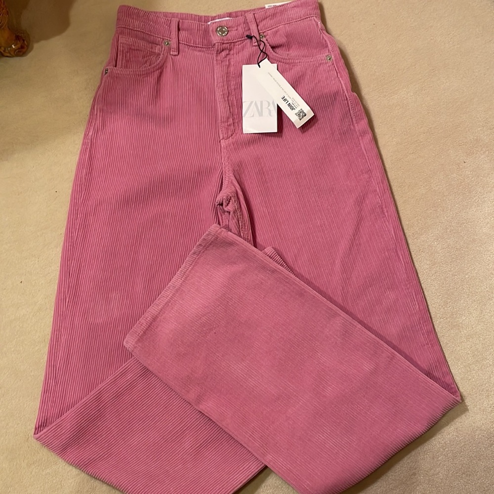 ZARA NWT high rise, wide leg pink corduroy pants size 4